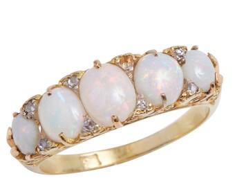 Vintage 5 Stone Opal and Rose Cut Diamond Ring