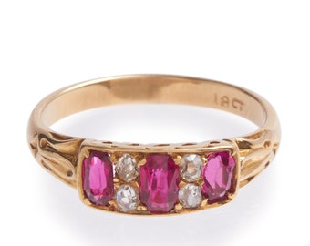 Edwardian 3 Stone Ruby and Diamond Ring