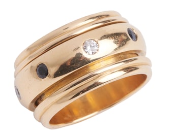 Vintage 18KT Gold Diamond and Sapphire Rotating Band Ring