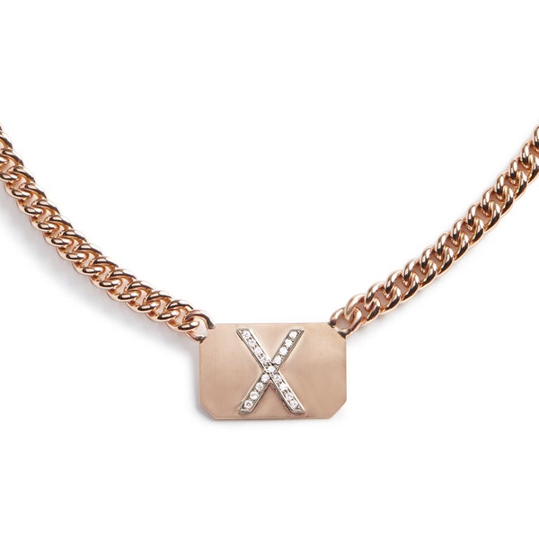 Custom Diamond and Antique Rose Gold "X" Necklace