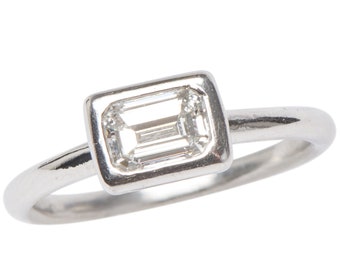Vintage Emerald Cut Diamond in a Custom Platinum Setting Ring