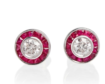 Vintage Ruby & Diamond Stud  Earrings