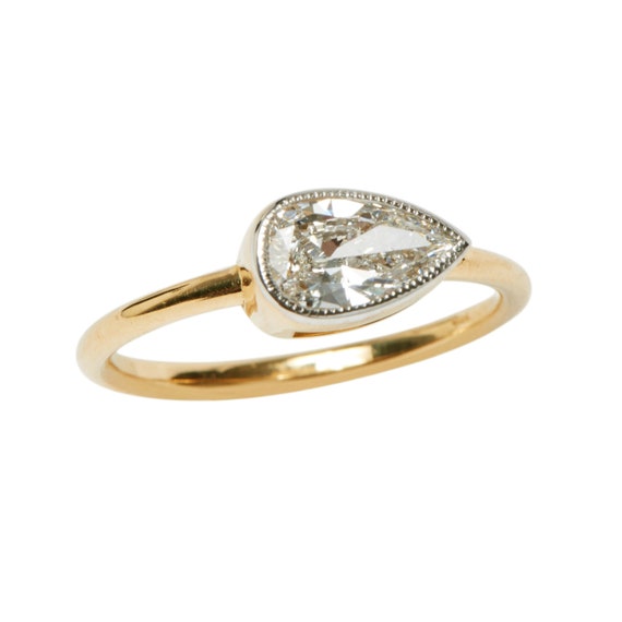 Antique Pear Cut Diamond in a Custom 18KT Setting… - image 1