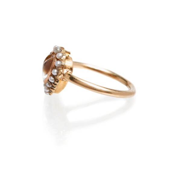Antique Rock Crystal and Pearl Heart Ring - image 3