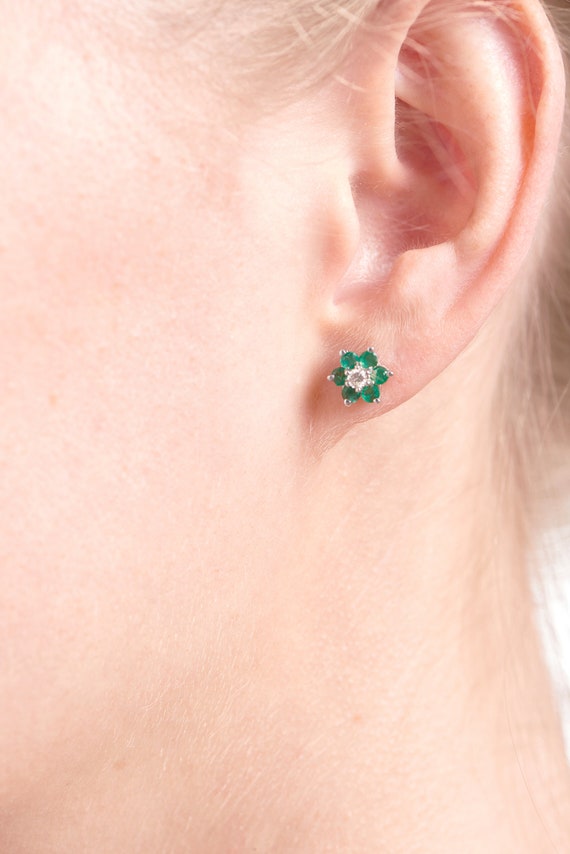 Vintage Emerald and Diamond Cluster Earrings - image 2