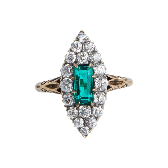 Exceptional Victorian Emerald and Diamond Navette… - image 3