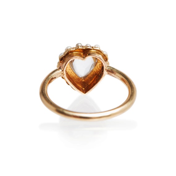 Antique Rock Crystal and Pearl Heart Ring - image 4