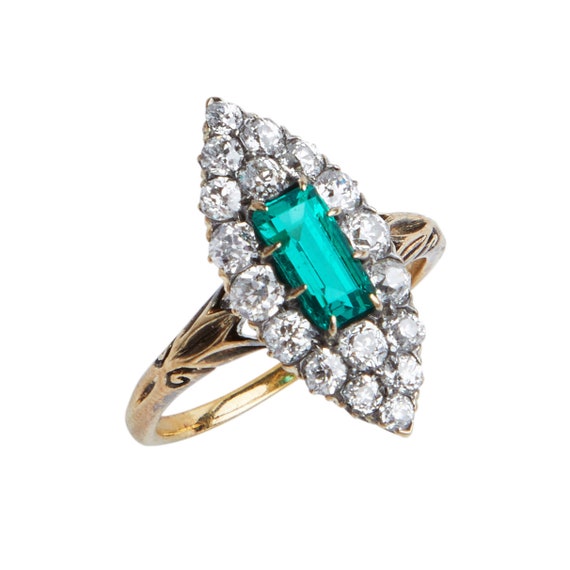 Exceptional Victorian Emerald and Diamond Navette… - image 8