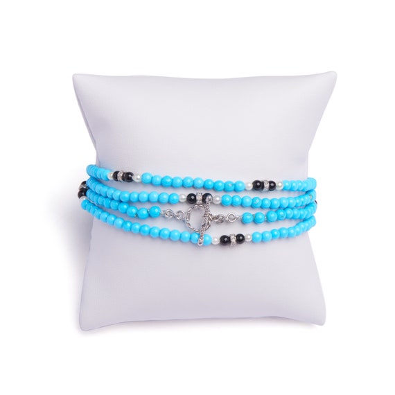 Vintage Turquoise Pearl Onyx and Diamond Wrap Bra… - image 3