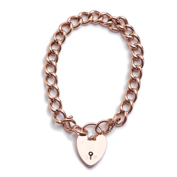 Antique Rose Gold Heart Padlock Bracelet - image 5