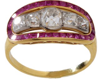 18 KT. Yellow Gold Diamond and Ruby Ring