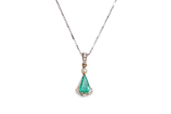 Antique Emerald Diamond and Pearl Necklace - image 7