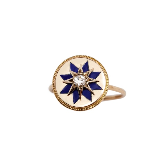 Antique Enamel and Diamond Star Ring - image 5