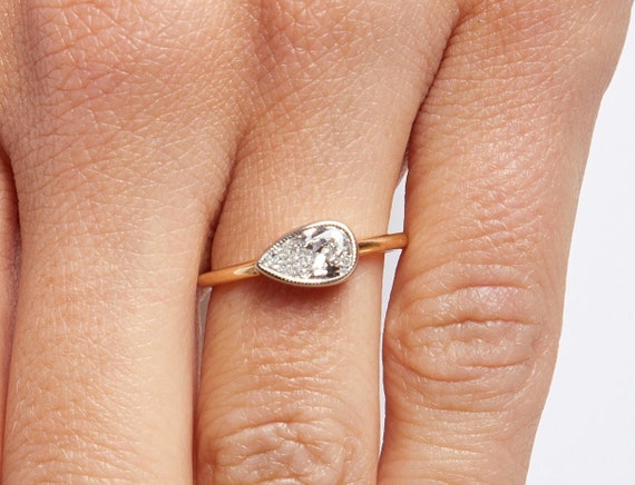 Antique Pear Cut Diamond in a Custom 18KT Setting… - image 2