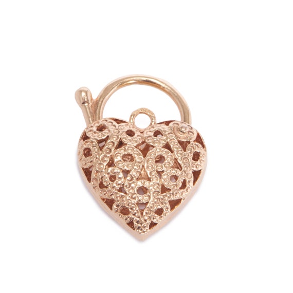 Vintage Pierced Gold Heart Padlock Pendant