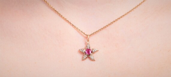 Vintage Ruby and Diamond Star Pendant - image 2