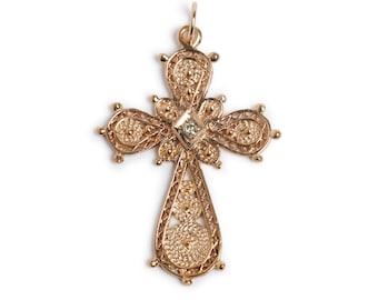 Antique 14KT and Diamond Cross Pendant