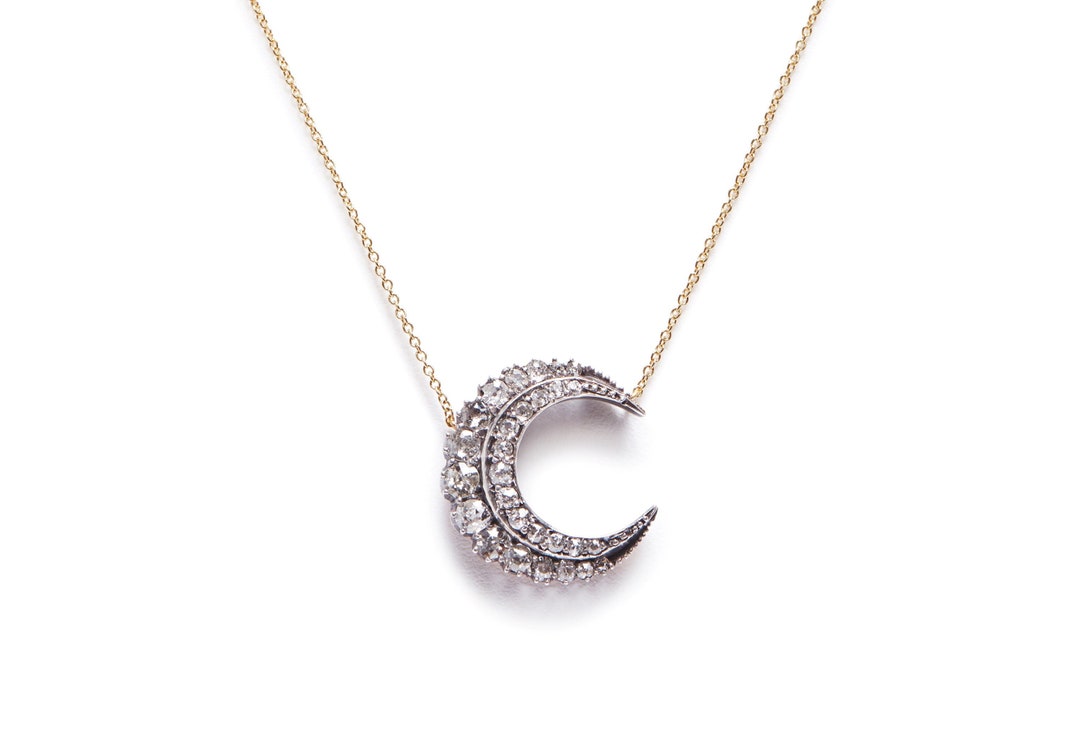 Antique Diamond Crescent Necklace - Etsy