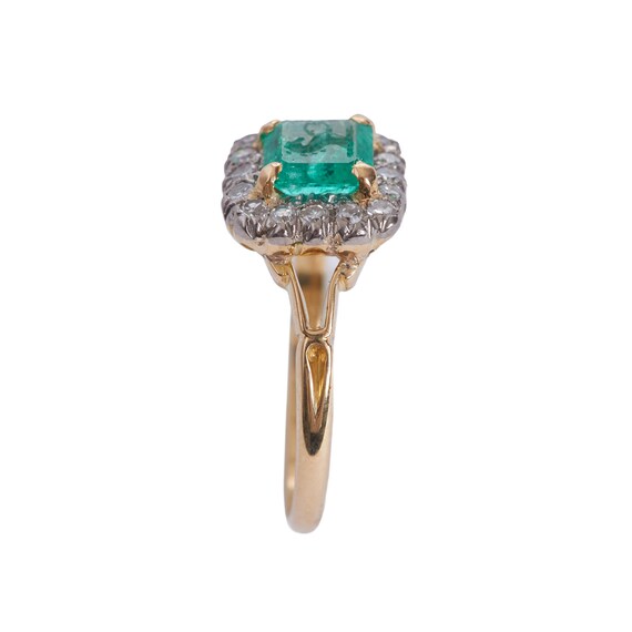 Edwardian 18KT and Platinum Carved Emerald and Di… - image 3