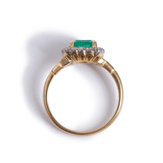 Edwardian 18KT and Platinum Carved Emerald and Di… - image 6