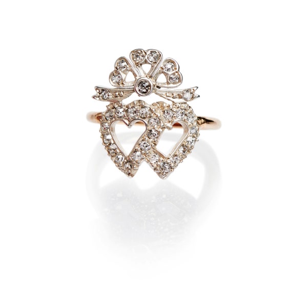 Antique Diamond Double Heart Ring