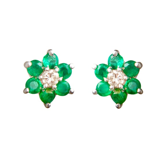 Vintage Emerald and Diamond Cluster Earrings - image 4