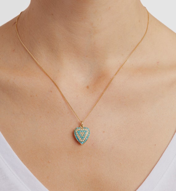 Antique 15 KT Turquoise and Pearl Heart Necklace - image 4