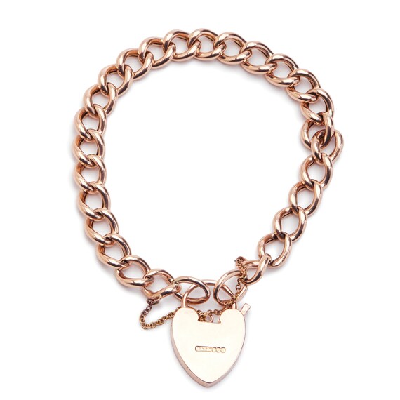 Antique Rose Gold Heart Padlock Bracelet - image 3