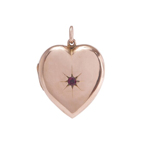 Antique Large Puffed Heart Locket with Ruby Detail