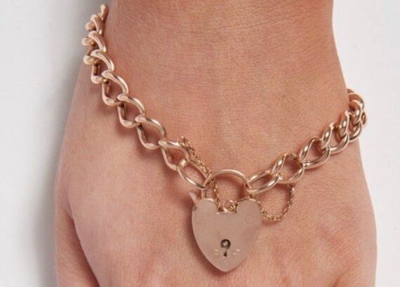 Antique Rose Gold Heart Padlock Bracelet - image 4