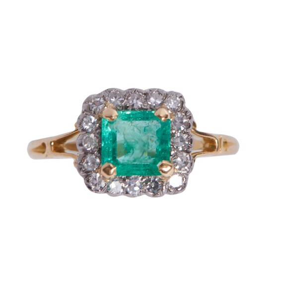 Edwardian 18KT and Platinum Carved Emerald and Di… - image 4