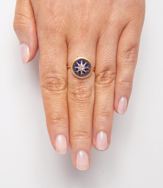 Antique Enamel and Diamond Star Ring - image 2