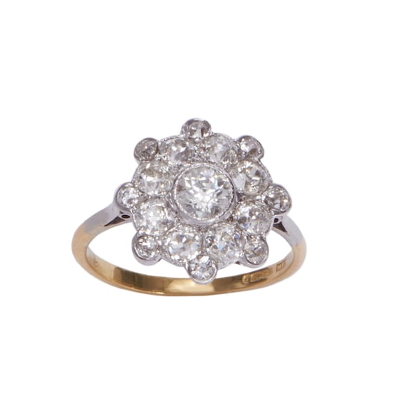 Edwardian 18KT Gold and Diamond Cluster Ring - image 1