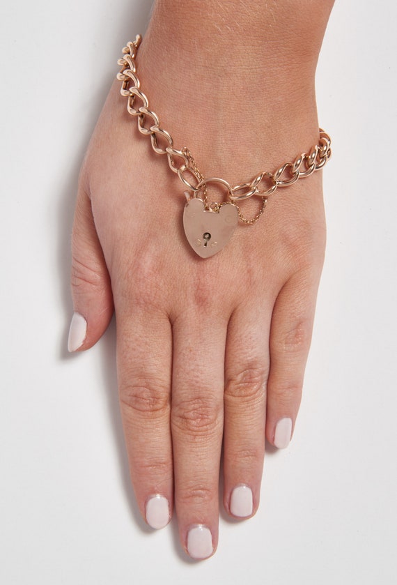 Antique Rose Gold Heart Padlock Bracelet - image 2