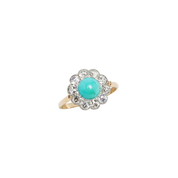 Antique Turquoise and Diamond Cluster Ring