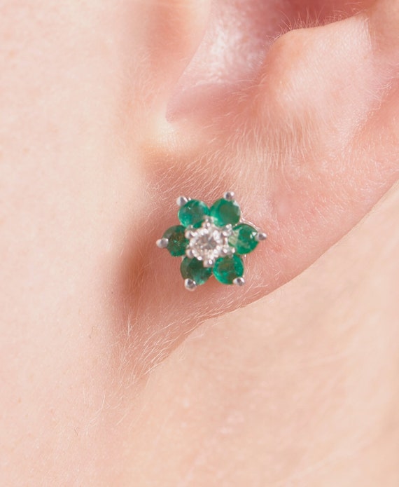 Vintage Emerald and Diamond Cluster Earrings - image 5
