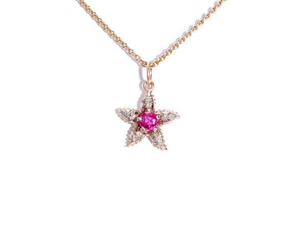 Vintage Ruby and Diamond Star Pendant - image 1