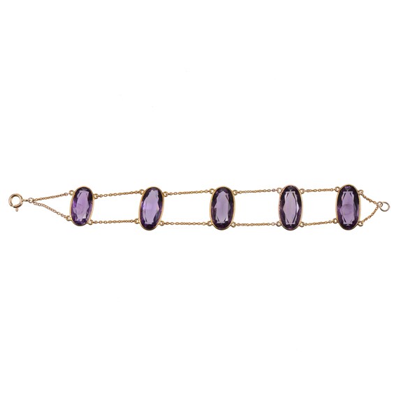 Antique Amethyst Bezel Set Chain Bracelet - image 1