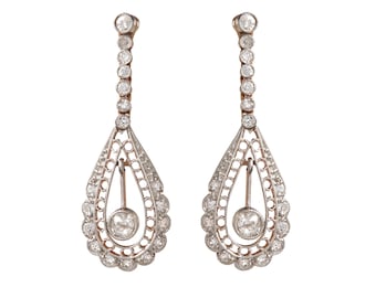 Antique 18KT & Platinum Diamond Tear Drop Earrings