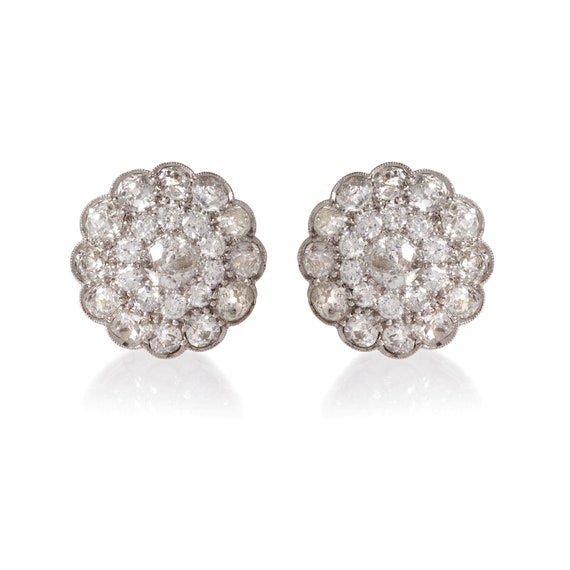 Art Deco Large Cluster Diamond Earrings