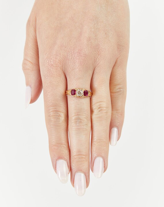 Victorian 3 Stone Diamond and Ruby Ring - image 2