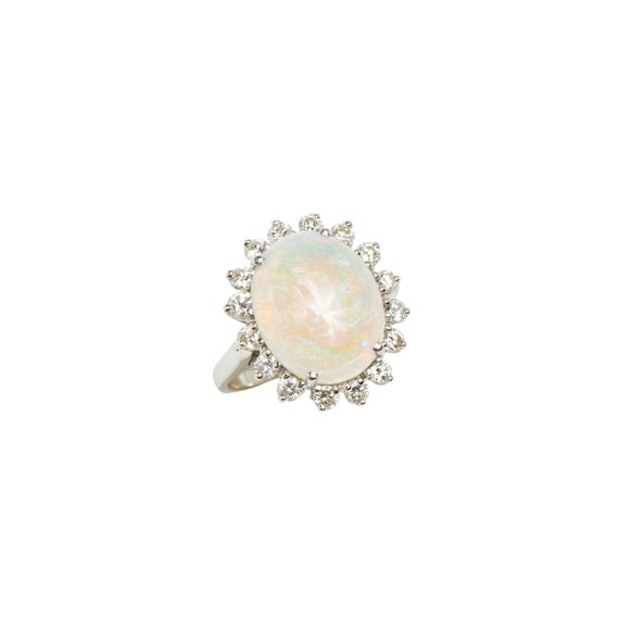 Vintage Cabochon Opal and Diamond Cluster Ring