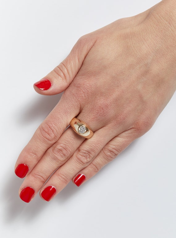 Single Stone Transitional Cut Diamond Gypsy Ring - image 4