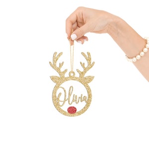 Rudolf Ornament, Personalized Ornament, Laser Cut Ornament, Christmas Ornament, Wood Ornament, Custom Ornament, Name Ornament