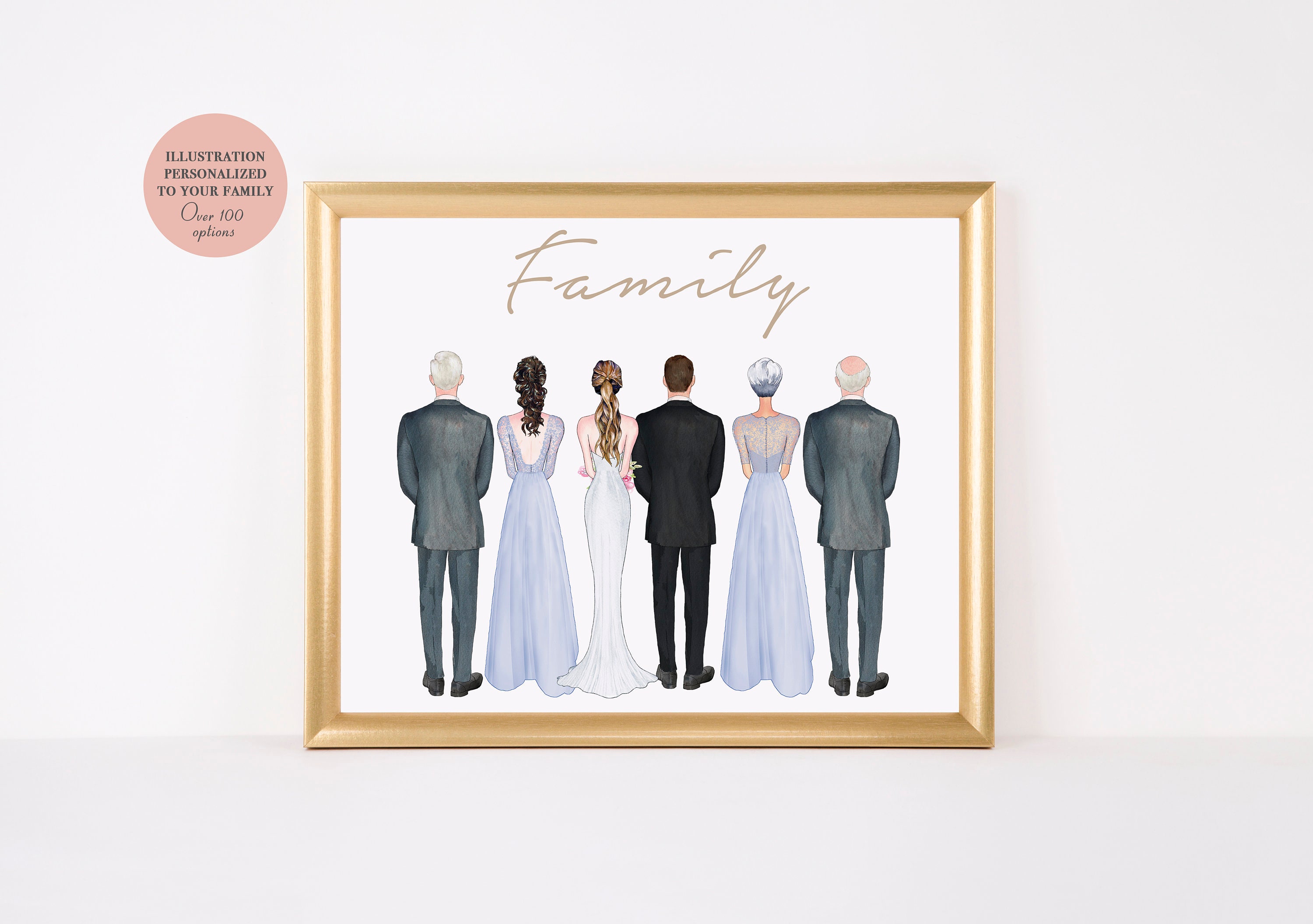 Wedding Family Illustration, Wedding Parent Print, Customized Wedding…