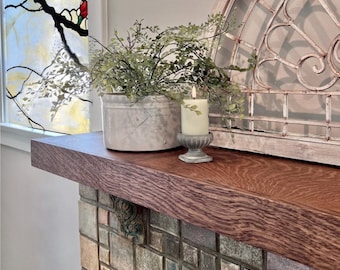 Quarter Sawn White Oak Mantel | Custom Floating Fireplace Mantel Shelf | Solid White Oak Beam Mantel