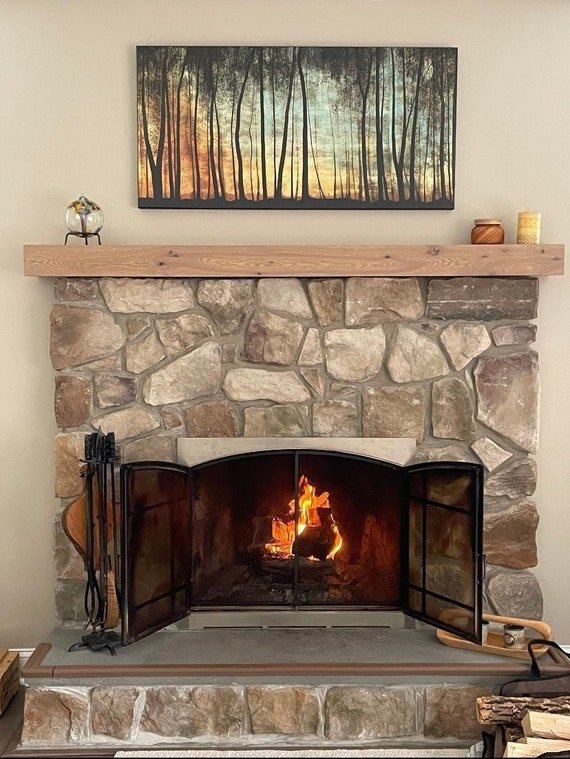 Custom White Oak Mantel | Floating Fireplace Beam Mantel | Solid Oak Mantel Shelf