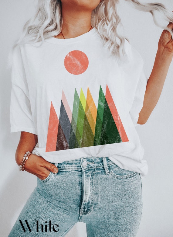 Boho Sunset T-shirt Minimalist Landscape Abstract Mountain 