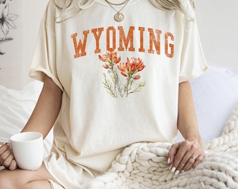 Wyoming State Flower Tee, Comfort Colors, Garment Dyed, Boho, Oversized, Vintage Tshirt