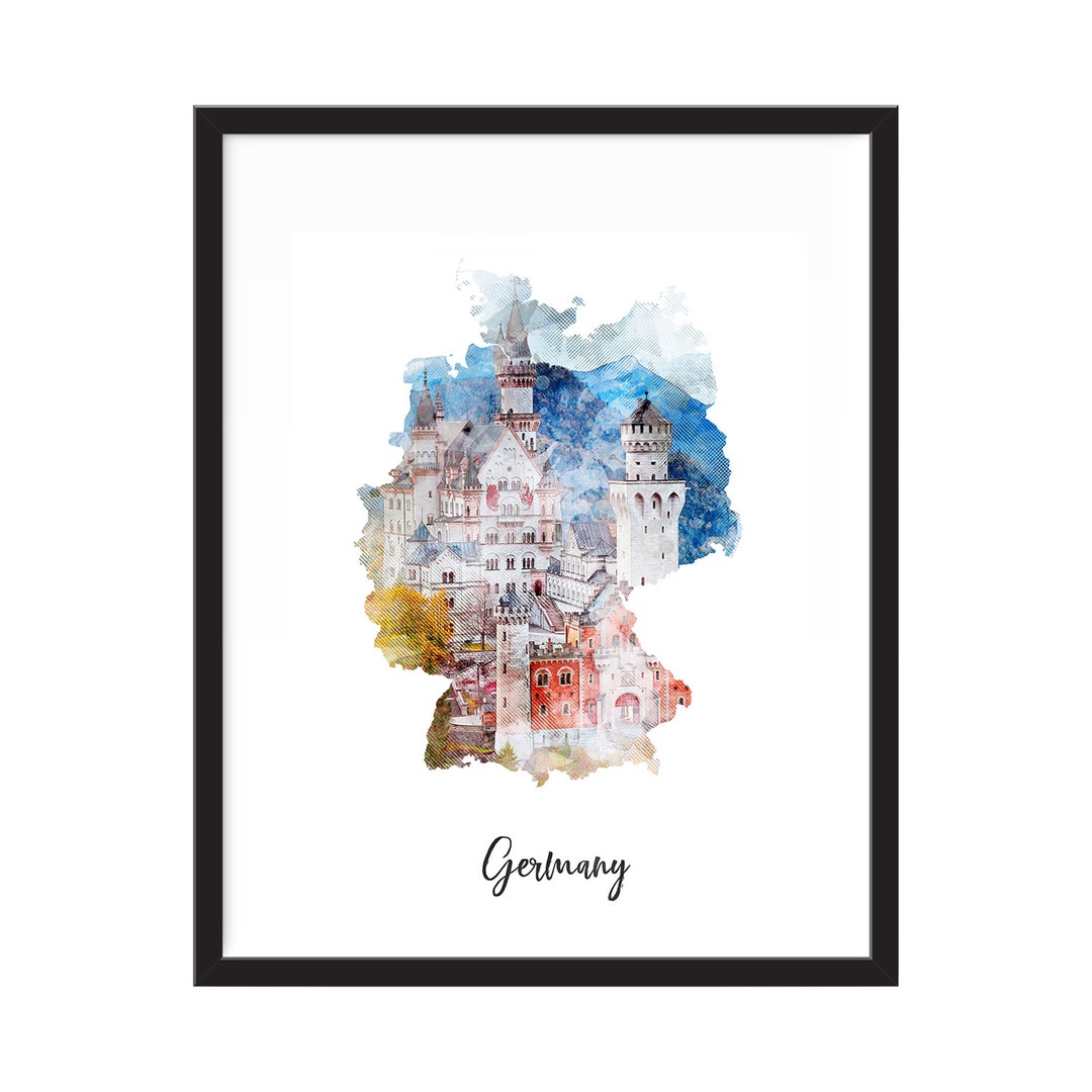 Germany Watercolor Map Print State Map Country Map Map Etsy